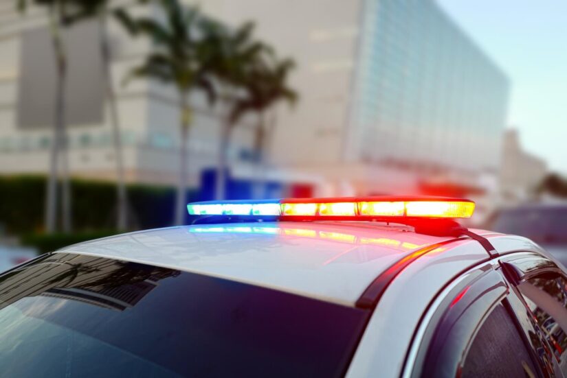 Lights at a checkpoint Blue and red tactical lights at a checkpoint