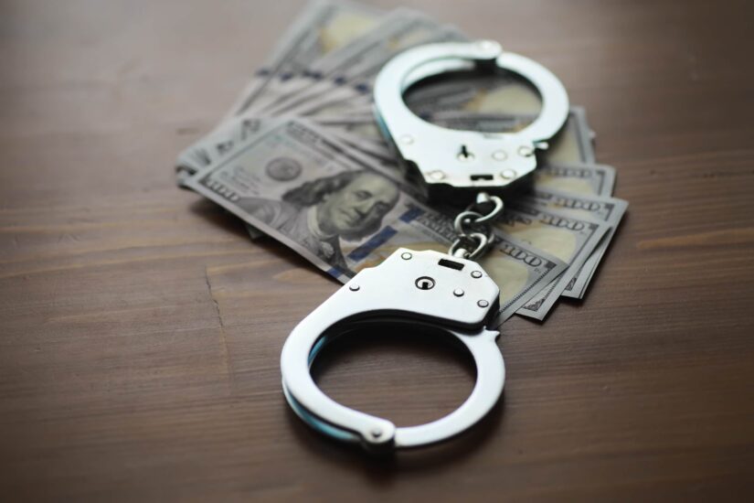 Handcuffs and money symbolize crime
