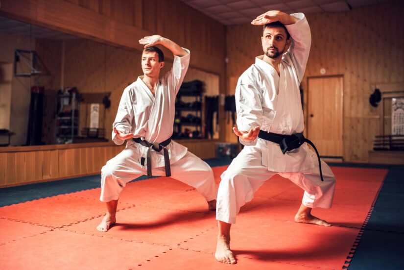 Martial arts masters train in combat