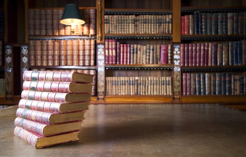 Law books and a bookshelf